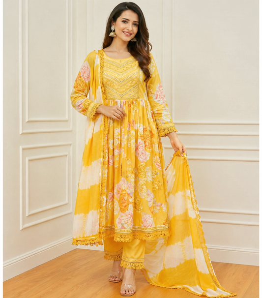 Embroidered Jaipuri Hand Block Printed Daily Wear Kurta Set